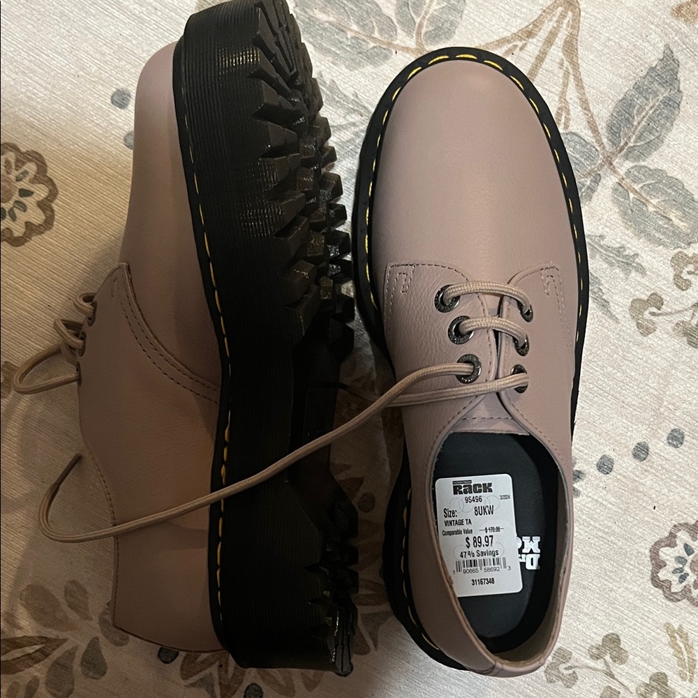 Dr. Martens Women's Blush Pink Leather Lace-Up Platform Boots - Picture 3 of 7